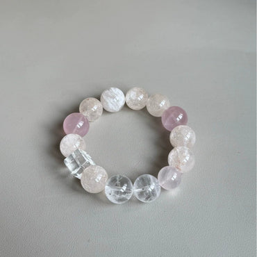 Five Elements Harmony – Pink Rabbit Hair Quartz & Clear Quartz Bracelet