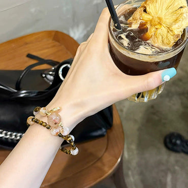 "Fortune Floods In" - Tiger's Eye & Citrine Double-Strand Crystal Bracelet