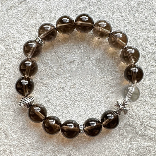Calm & Clarity - Smoky Quartz, Clear Crystal, and Sterling Silver Bracelet