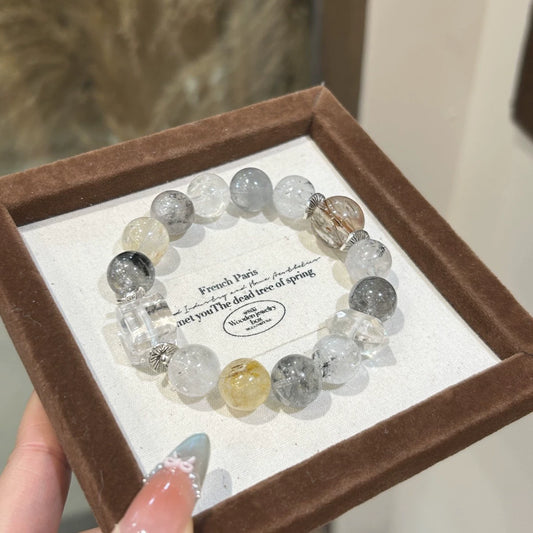 Clear & Confident Living - Flash Spirit Quartz & Black Gold White Crystal Bracelet