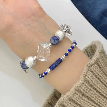 Wisdom-to-Wealth Talisman - Lapis Lazuli & Clear Quartz Bracelet Set