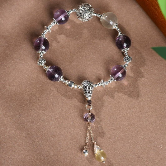 Stress Relief - Amethyst Silver Energy Bracelet