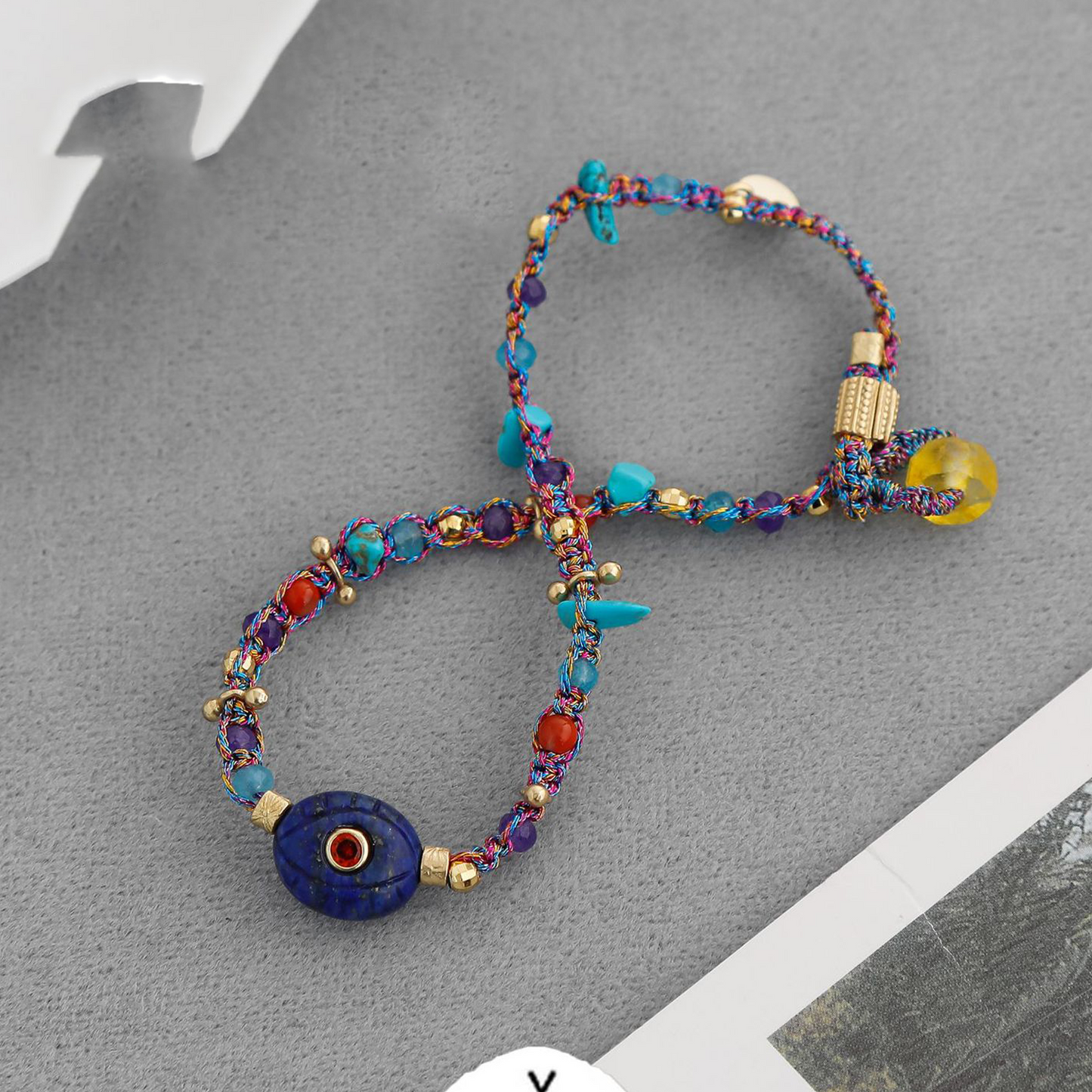 5 Powers - Lapis Lazuli & Red Agate & Turquoise & Clear Quartz & Gold-Plated Brass Bracelet