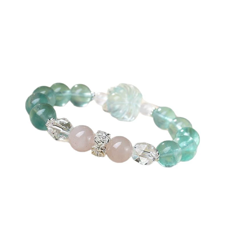 Career Charisma & EQ Booster - Green Fluorite Fox Rose Quartz Bracelet