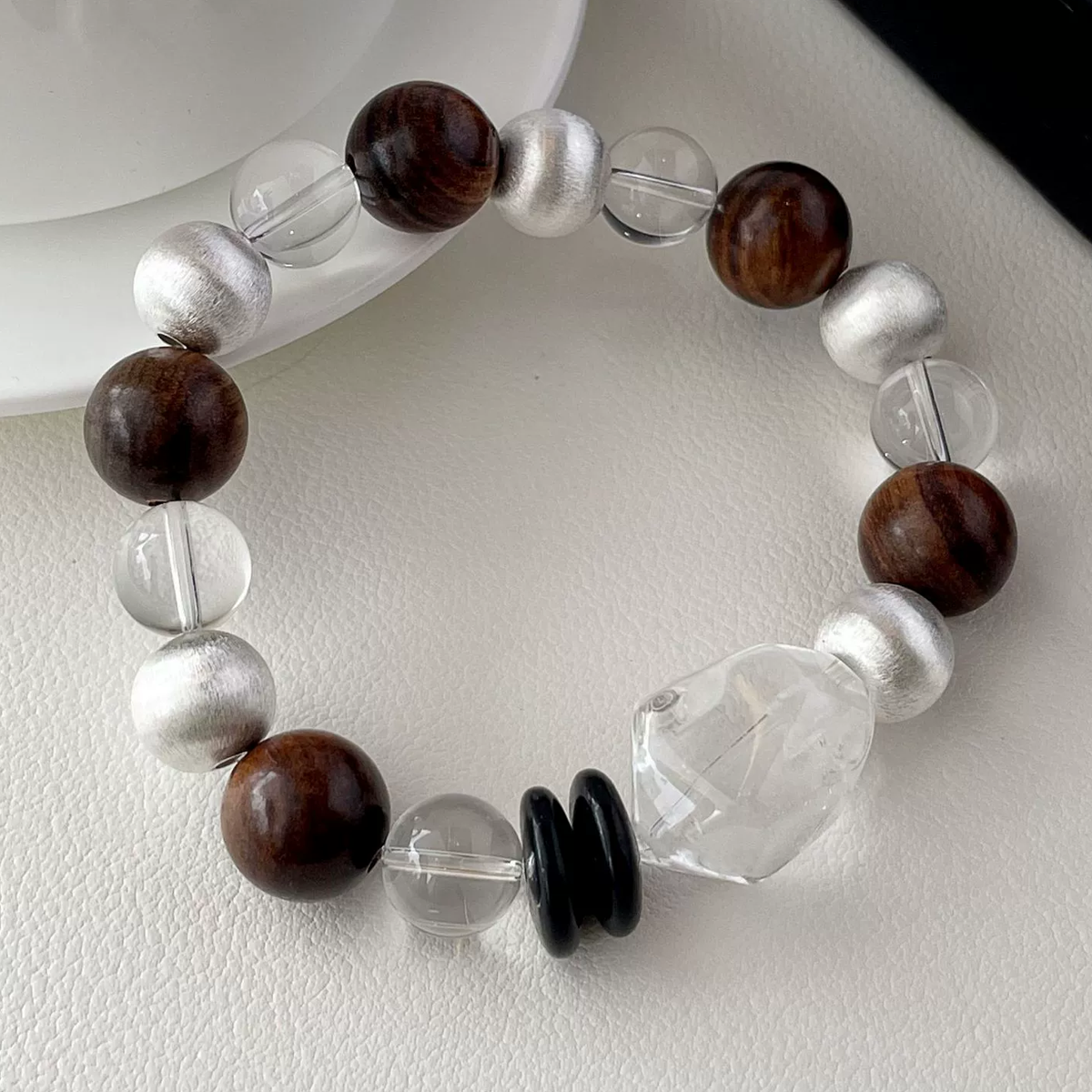 Wisdom Loop Bracelet - Sandalwood & Clear Quartz Bracelet