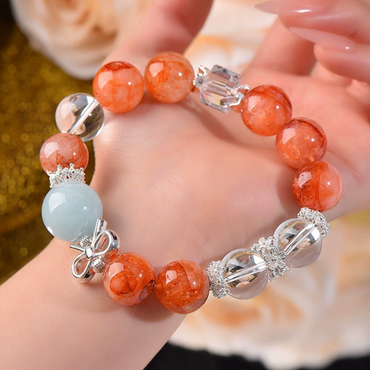Spark & Serenity - Red Phantom Quartz & Clear Quartz & Aquamarine Bracelet