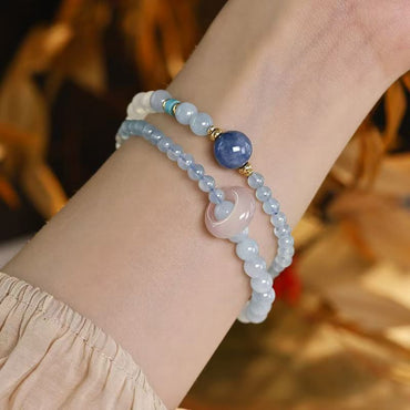 Wealth & Protection - Aquamarine Double Wrap Bracelet