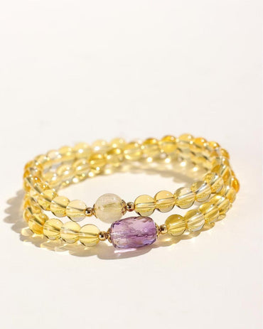Golden-Purple Alchemy Cuff - Citrine & Amethyst Bracelet