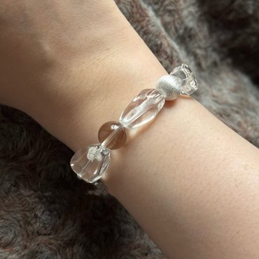 Spiritual Alignment & Energy Amplification - "Cloud Rest" Dual-Crystal Silver Bracelet