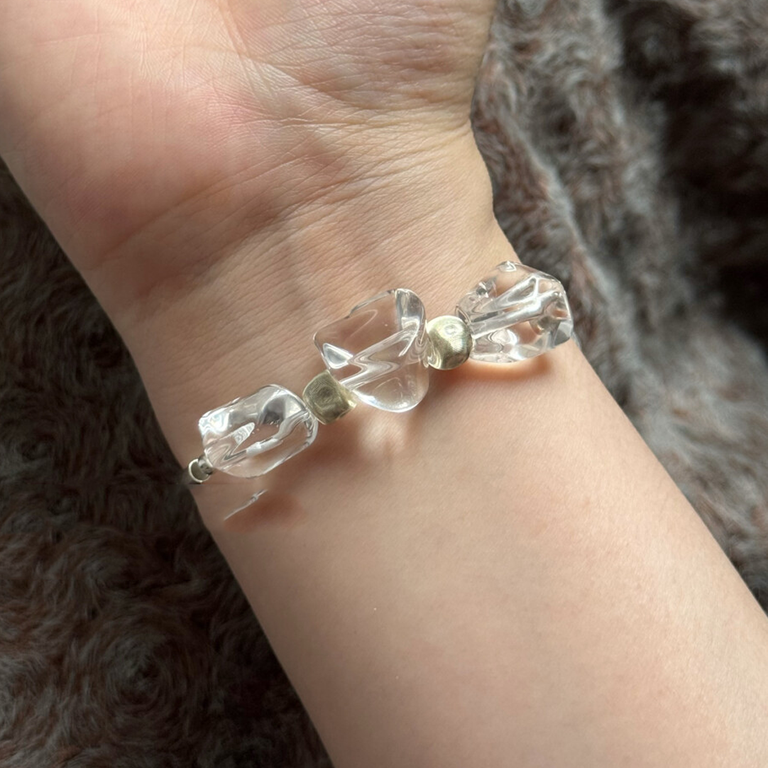Spiritual Alignment & Energy Amplification - "Cloud Rest" Dual-Crystal Silver Bracelet