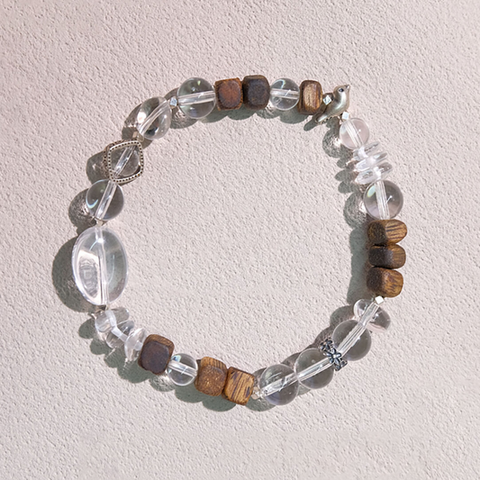 Harmony of Metal & Wood - Clear  Quartz & Agarwood Bracelet