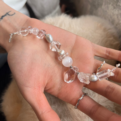 Enhance Aura - Clear Quartz & Baroque Pearl Energy Bracelet