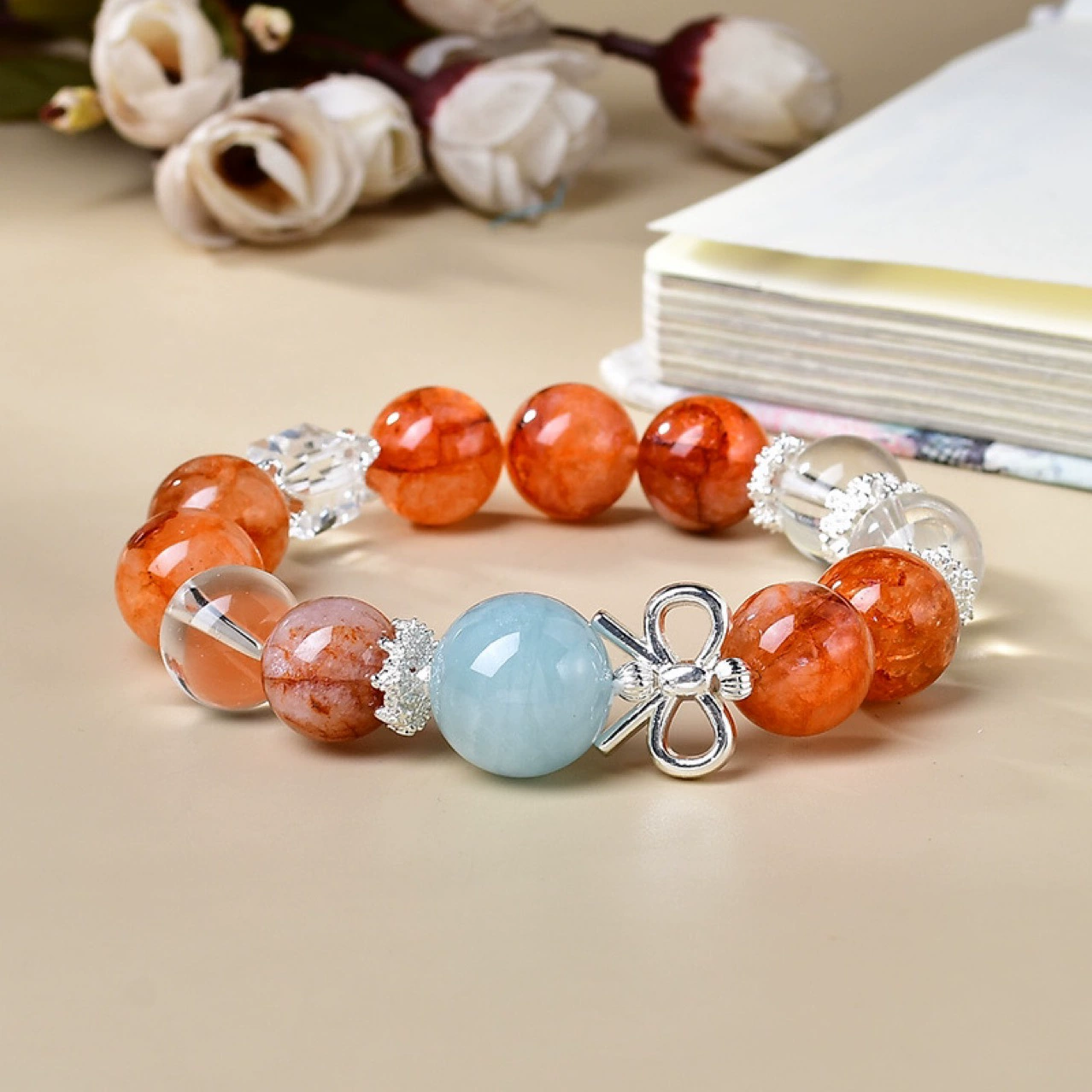 Spark & Serenity - Red Phantom Quartz & Clear Quartz & Aquamarine Bracelet
