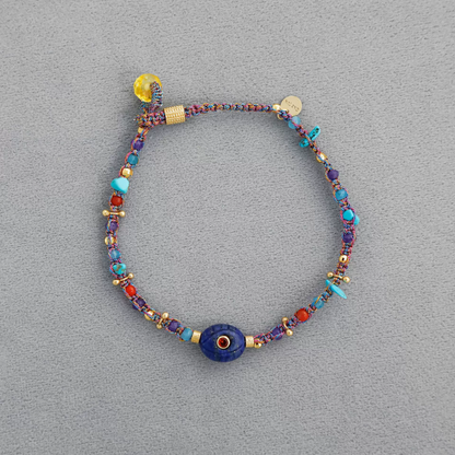 5 Powers - Lapis Lazuli & Red Agate & Turquoise & Clear Quartz & Gold-Plated Brass Bracelet