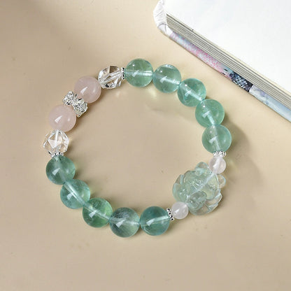 Career Charisma & EQ Booster - Green Fluorite Fox Rose Quartz Bracelet