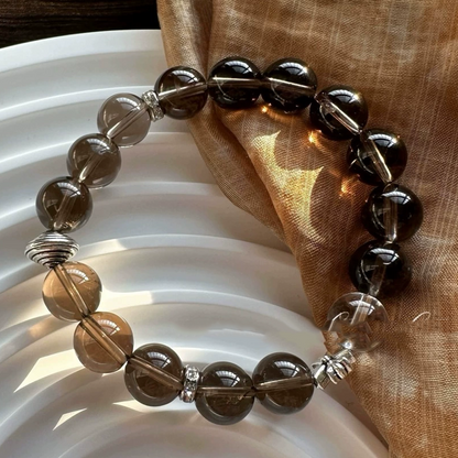Calm & Clarity - Smoky Quartz, Clear Crystal, and Sterling Silver Bracelet