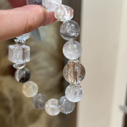 Clear & Confident Living - Flash Spirit Quartz & Black Gold White Crystal Bracelet