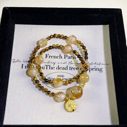 "Fortune Floods In" - Tiger's Eye & Citrine Double-Strand Crystal Bracelet