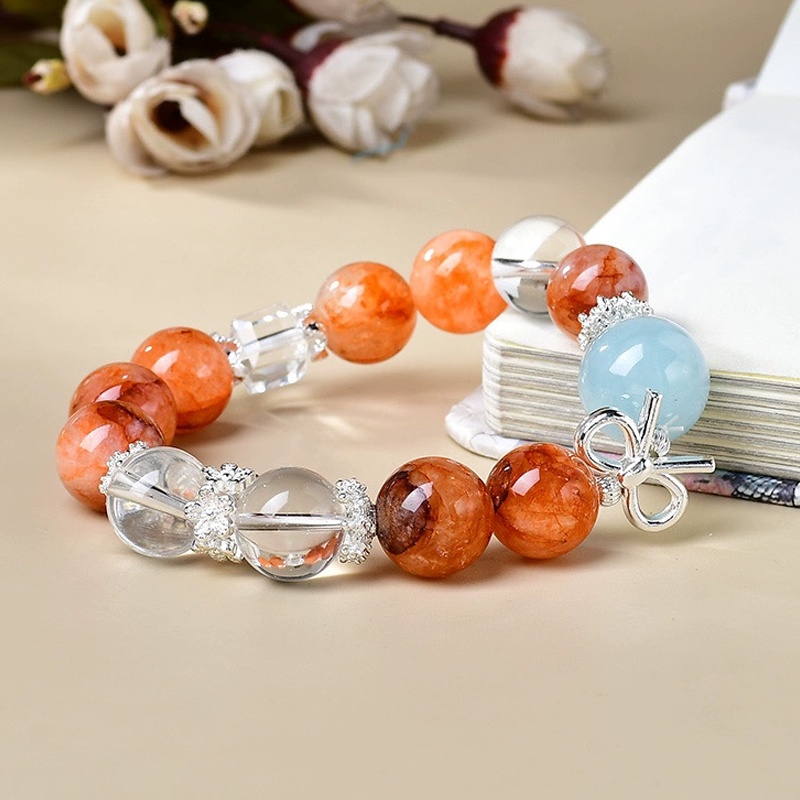 Spark & Serenity - Red Phantom Quartz & Clear Quartz & Aquamarine Bracelet