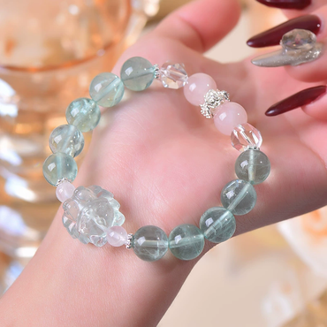 Career Charisma & EQ Booster - Green Fluorite Fox Rose Quartz Bracelet