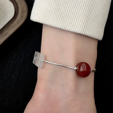 Where Logic Meets Passion - Freeform Citrine, Clear Quartz & Red Agate Silver Tube Bracelet