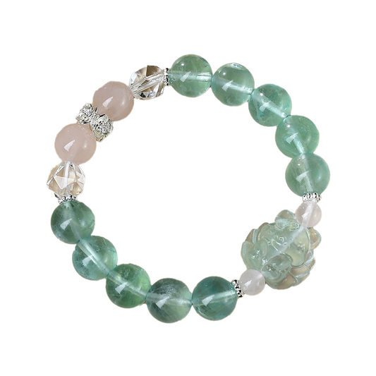 Career Charisma & EQ Booster - Green Fluorite Fox Rose Quartz Bracelet