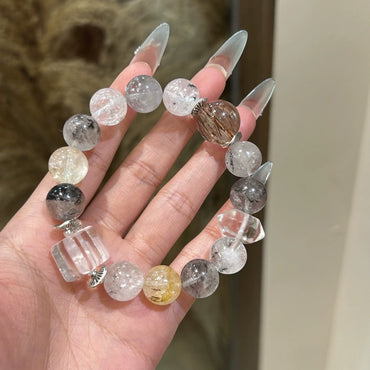 Clear & Confident Living - Flash Spirit Quartz & Black Gold White Crystal Bracelet