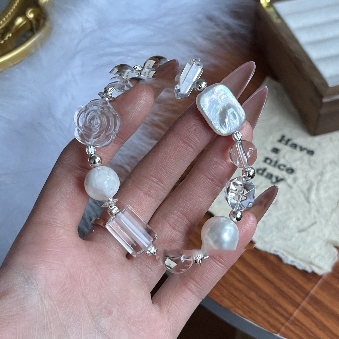 Wealth Flow - Clear Quartz & Silver Bead Bracelet