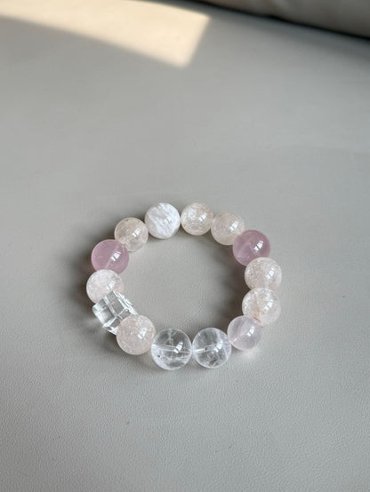 Five Elements Harmony – Pink Rabbit Hair Quartz & Clear Quartz Bracelet