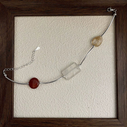 Where Logic Meets Passion - Freeform Citrine, Clear Quartz & Red Agate Silver Tube Bracelet
