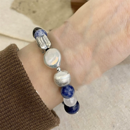Emotional Stability - Baroque Pearl & Agate Sterling Silver Energy Bracelet Set