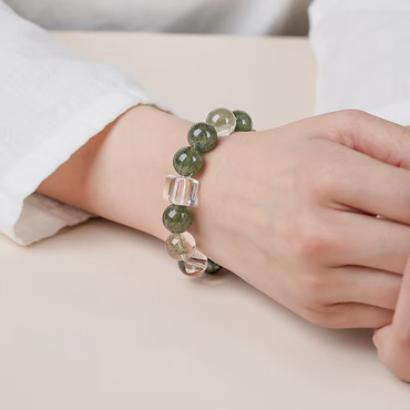 Prosper & Purify - Green Phantom & White Crystal Sugar Cube Bracelet